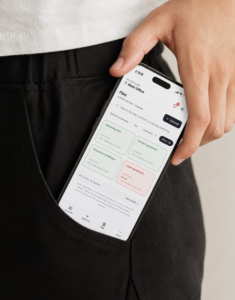 The leveair document vault open on a phone, pulled from a pocket